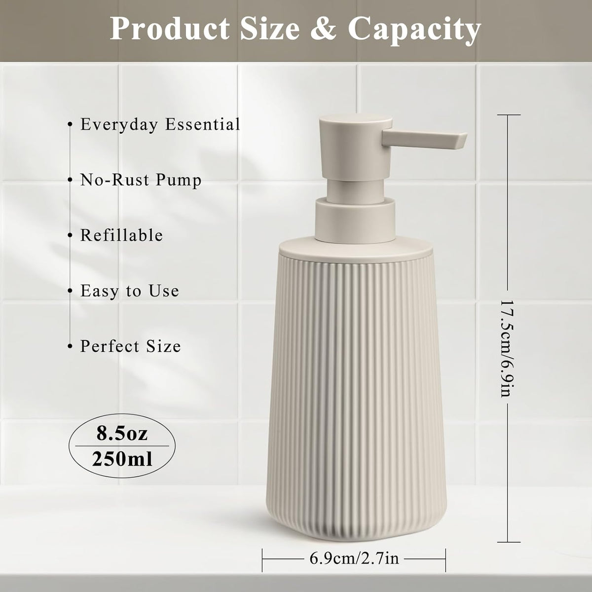 Beige 2 Pack Hand Soap Dispensers with No Rust Pump for Bathroom and Kitchen Countertops Refillable