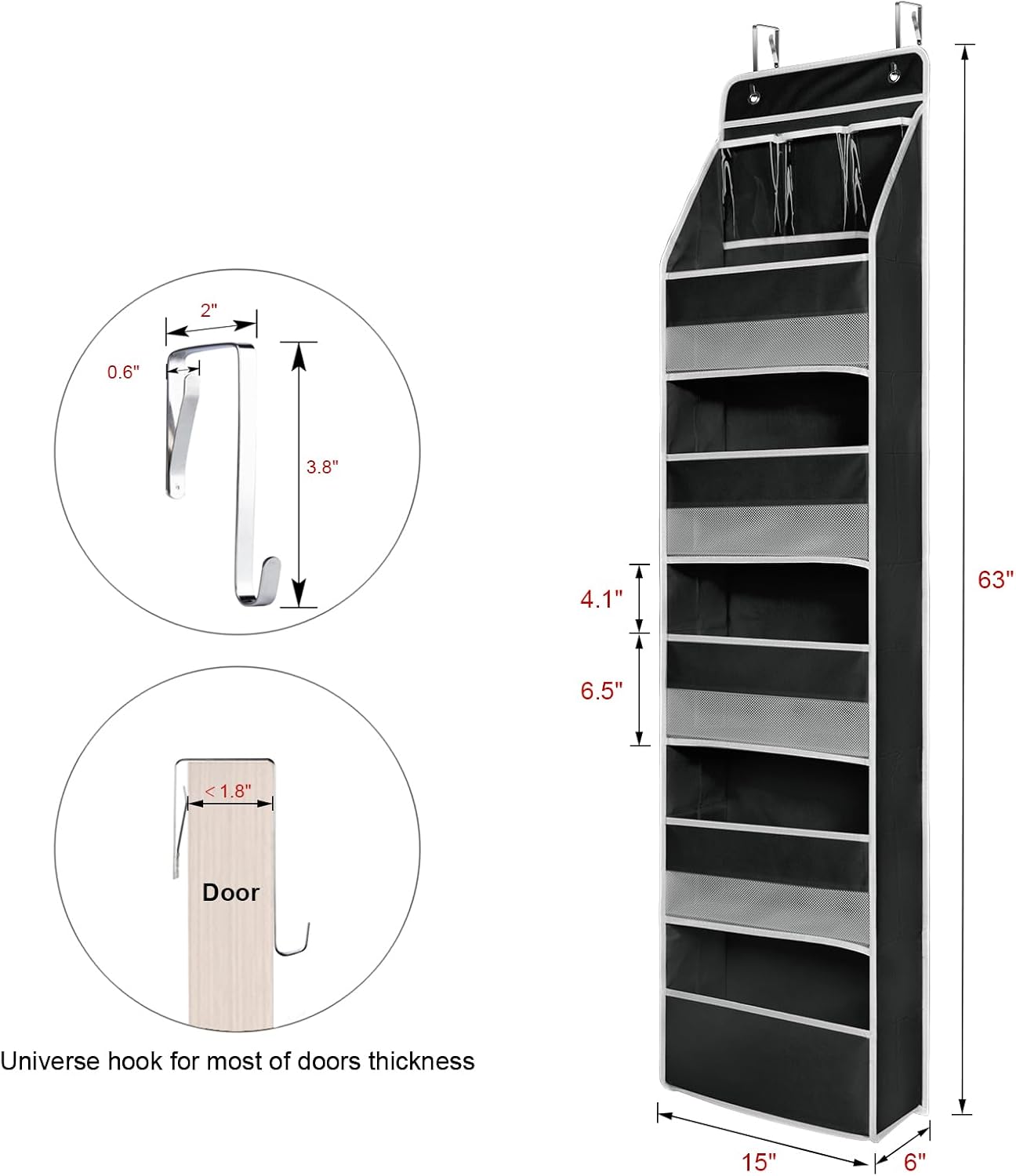 Univivi 6-Shelf Over Door Hanging Organizer Fabric Baby Door Storage with 5 Large Pockets and 3