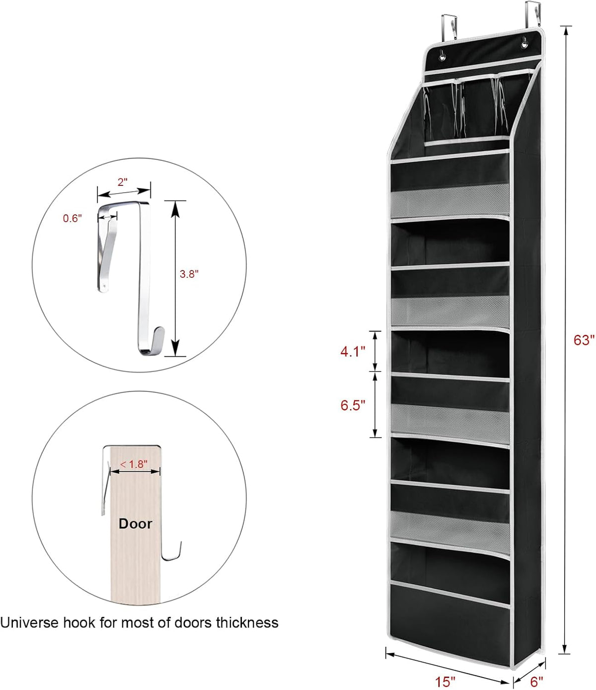Univivi 6-Shelf Over Door Hanging Organizer Fabric Baby Door Storage with 5 Large Pockets and 3