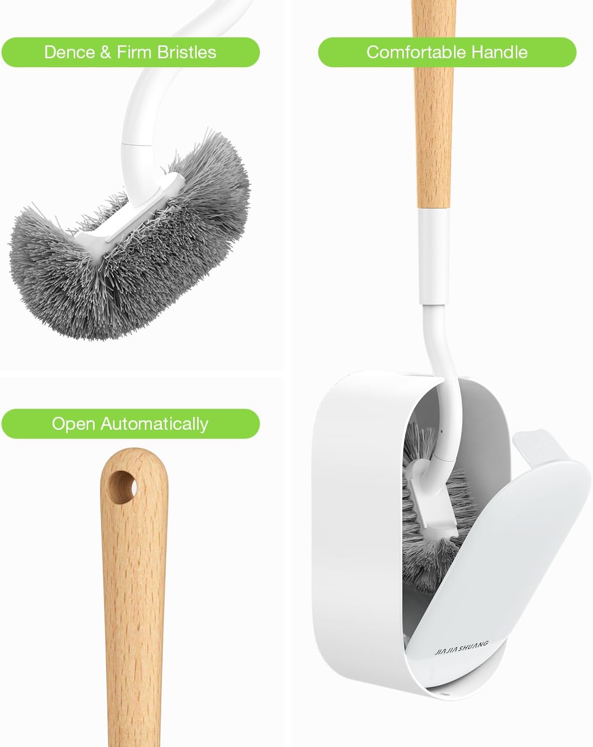 Wooden Toilet Brush, OSCIOSS Toilet Brush and Holder Set with Ergonomic Design, Compact Size