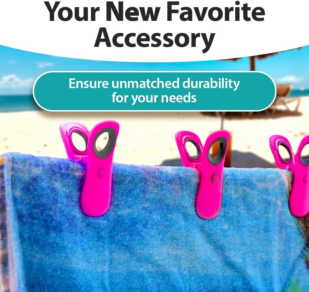 CoreClips Towel Clips for Beach Chairs - Set of 4 Pool Towel Holder Clips for Lounge Chairs on