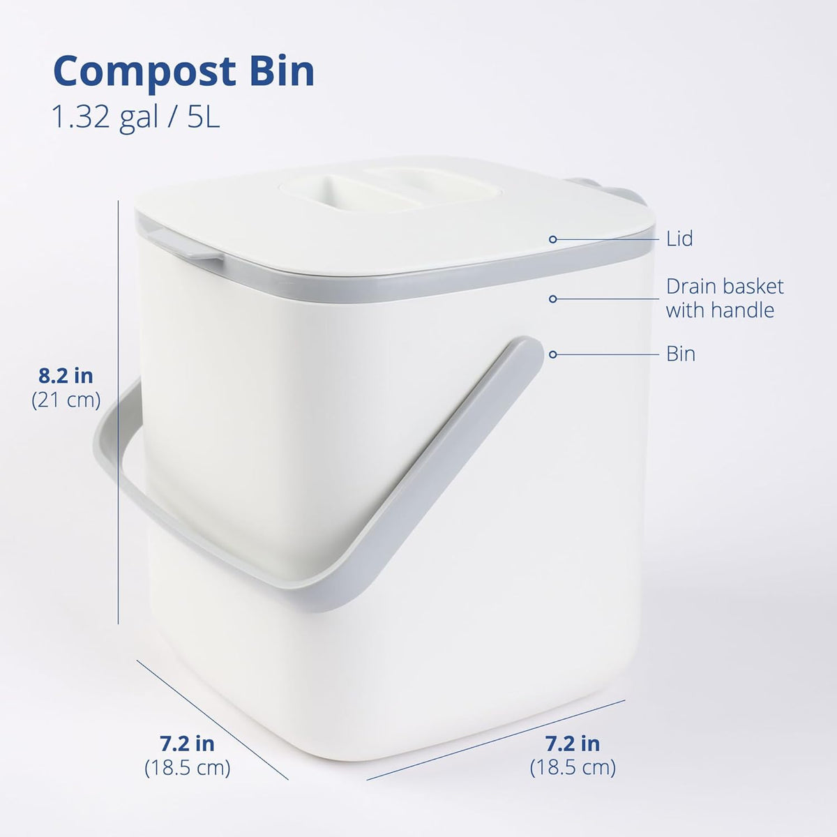 BLUE GINKGO Kitchen Compost Bin [5L / 1.32 GAL] – Filter-Free, Odor-Tight Countertop Food Waste