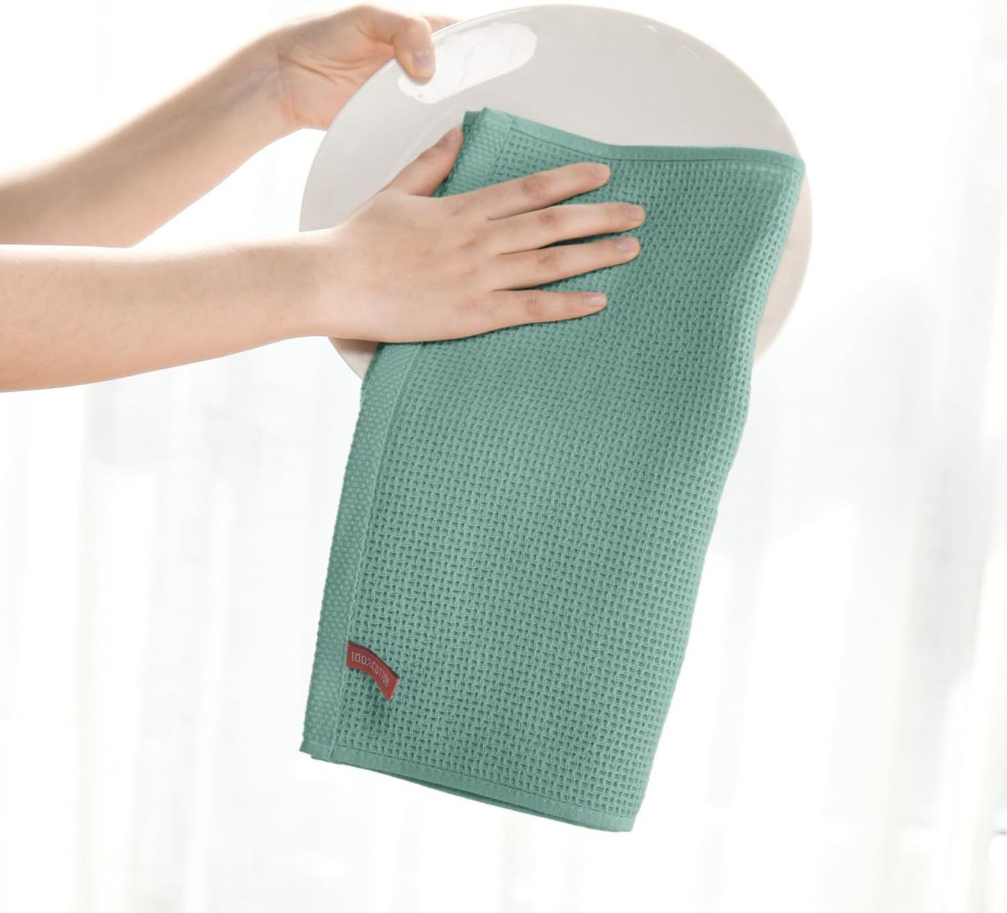 Artoid Mode 100% Cotton Light Green Waffle Weave Kitchen Dish Cloths, 12x12 Inch Ultra Soft