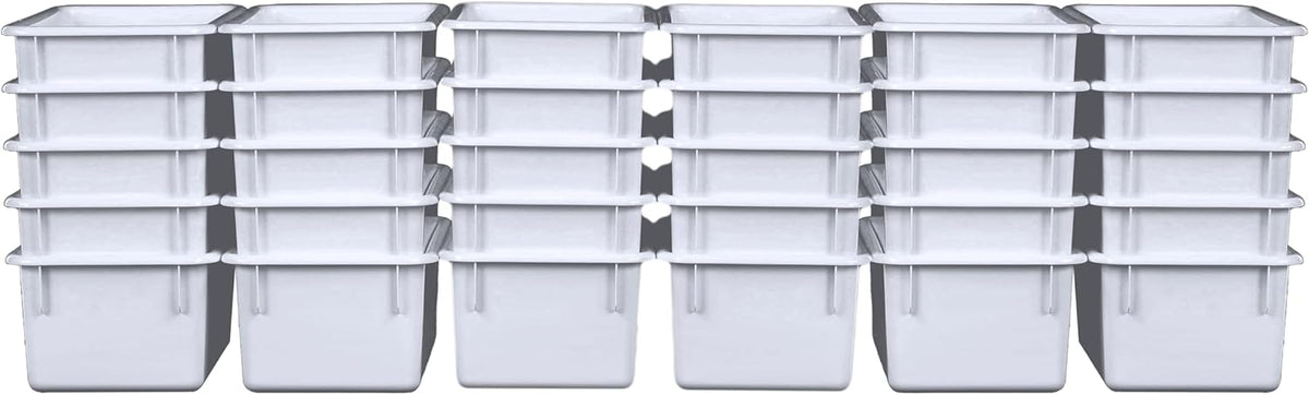 Wood Designs Cubby Storage Bin, Heavy Duty Plastic Containers for Kids White Cubby Tray Set of 30