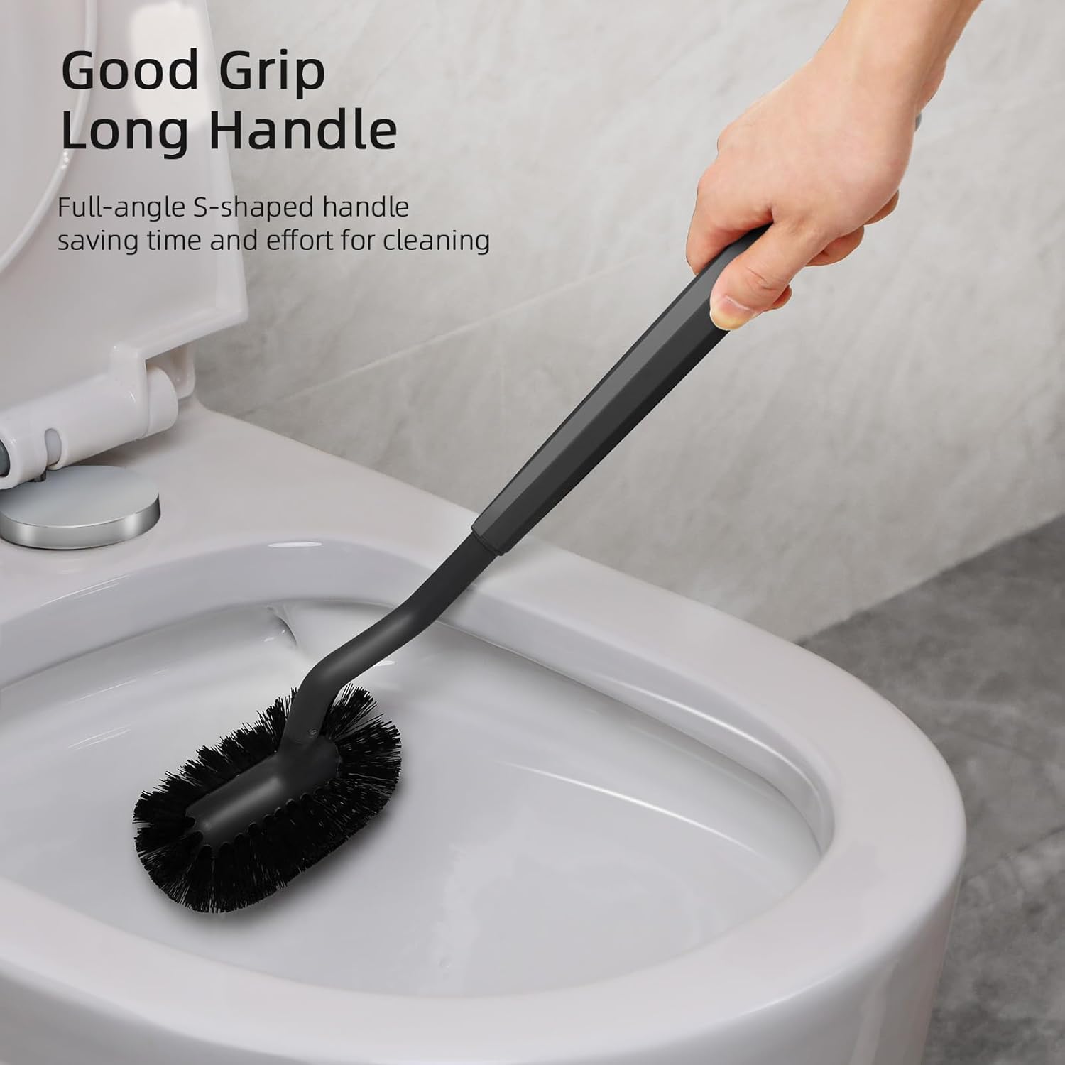 HAMITOR Toilet Bowl Brush Holder Set: Bathroom Deep Cleaning Toilet Cleaner Scrubber Under Rim with