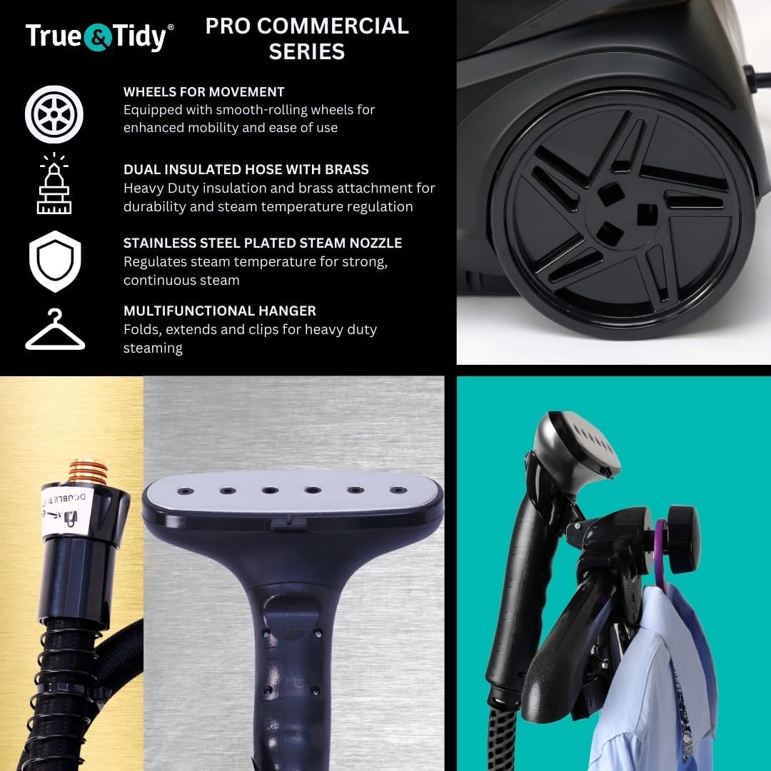 True & Tidy® Heavy-Duty Industrial Standing Garment Steamer for Clothes, 1800 watts, Extra Large 3L