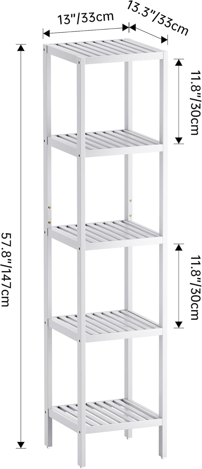 SMIBUY Bathroom Storage Shelf, 5-Tier Bamboo Rack Organizer, Multifunctional Shelving Unit for