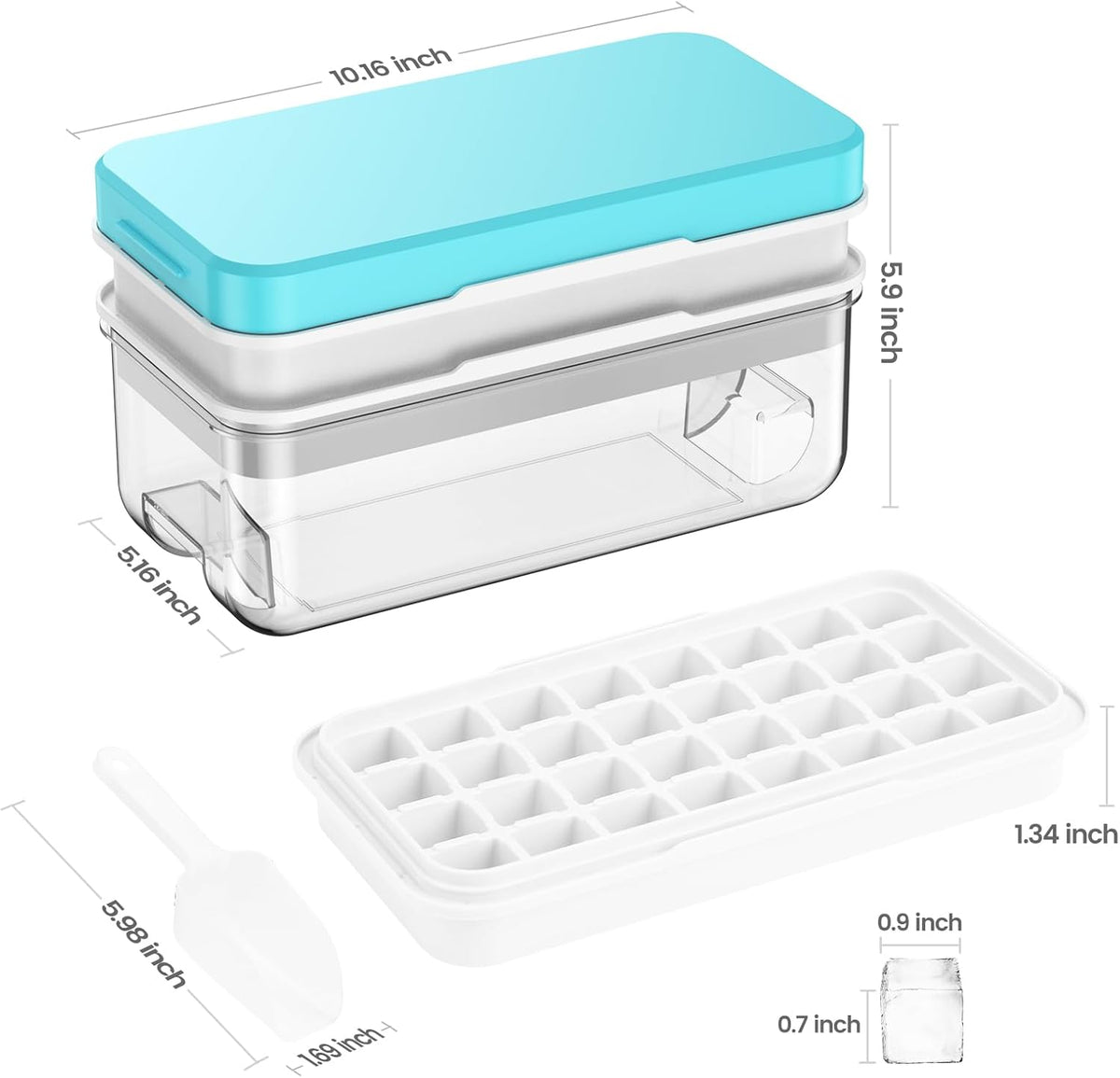 Ice Cube Tray with Lid and Bin, PHINOX 64 pcs Ice Trays for Freezer, Ice Cube Trays for Freezer