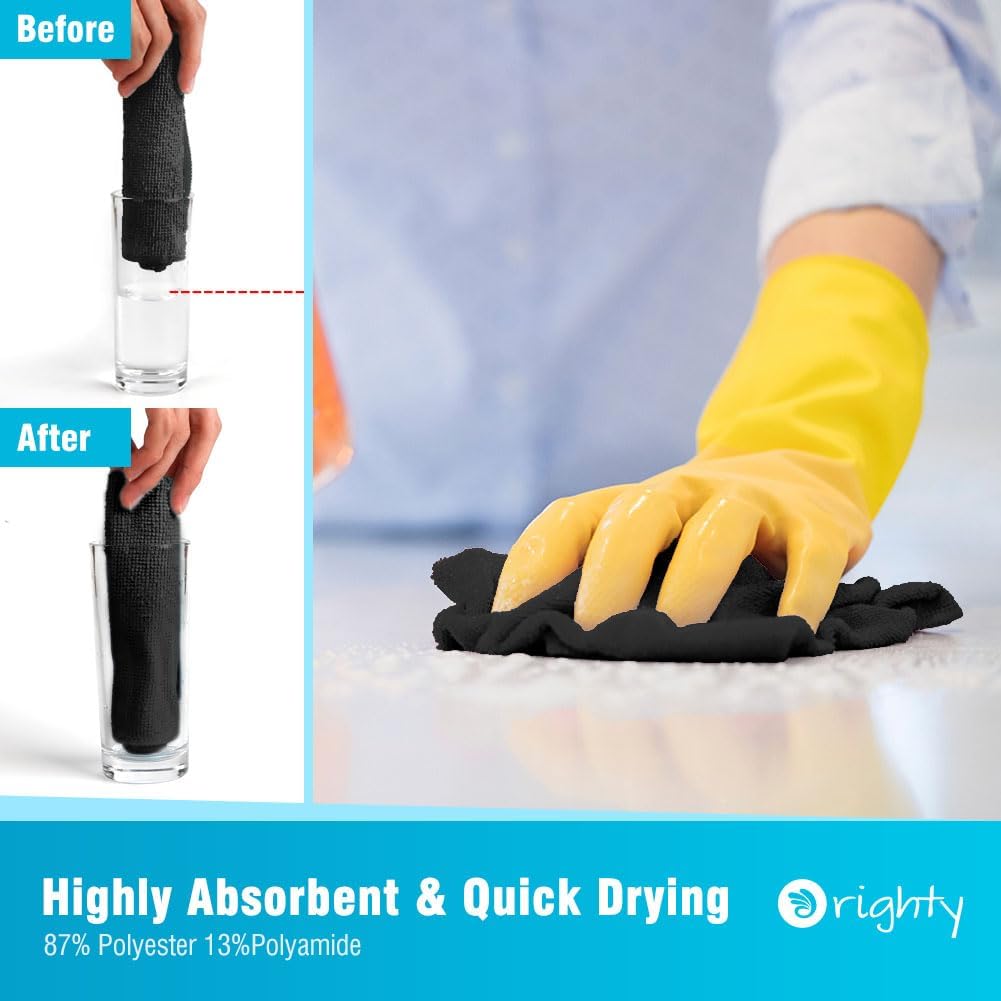 Orighty Black Microfiber Cleaning Cloth, 150 Pack Highly Absorbent Cleaning Supplies, Lint Free