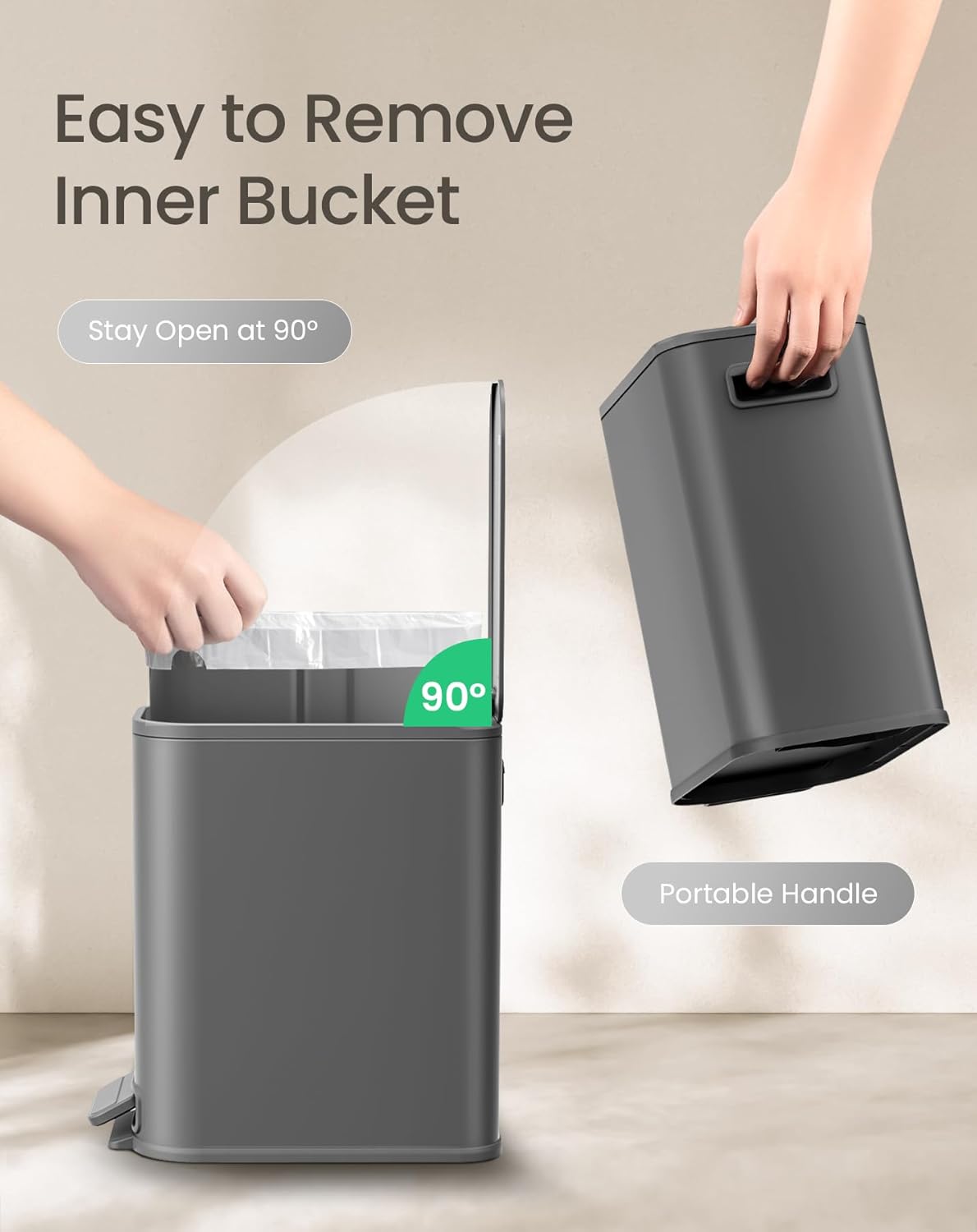 Cesun Small Bathroom Trash Can with Lid Soft Close, Step Pedal, 5 Liter / 1.3 Gallon Stainless