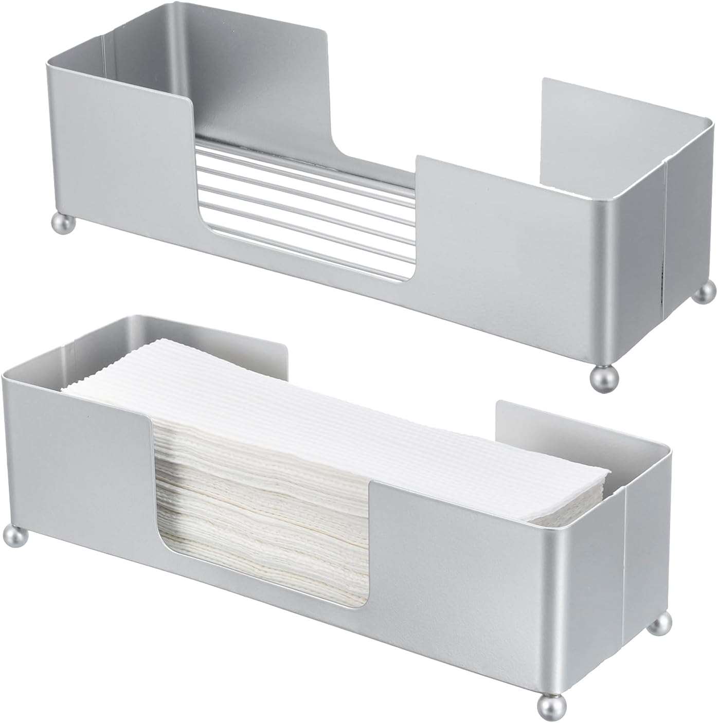 MyGift Metal Tabletop Folded Hand Towel Holder, Modern Silver Tone Commercial Countertop Tissue