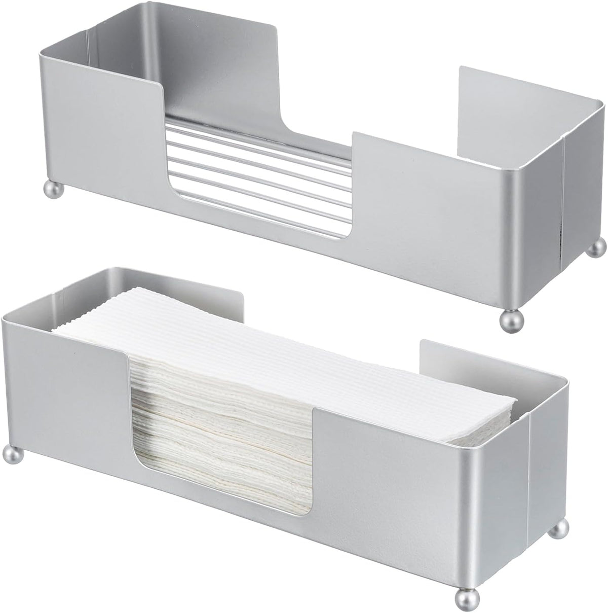 MyGift Metal Tabletop Folded Hand Towel Holder, Modern Silver Tone Commercial Countertop Tissue