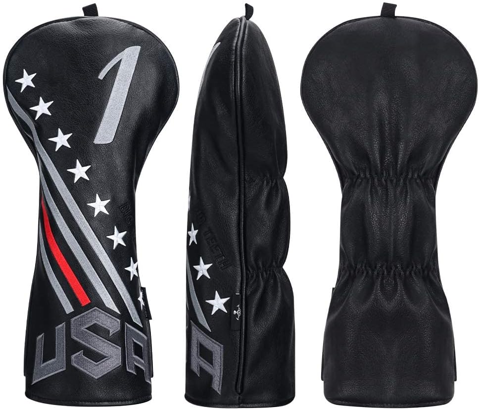 Big Teeth Golf Cover USA Stripe and Star Headcover Covers, Driver Fairway Wood Hybrid Headcovers