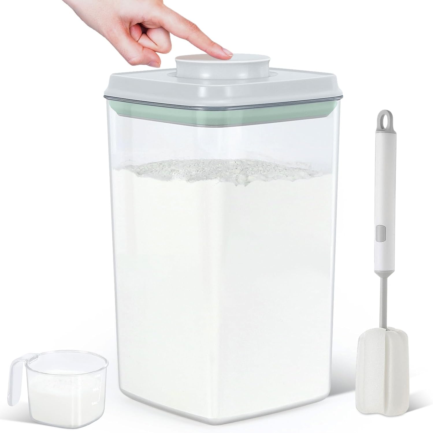 Airtight Flour Rice Storage Container with Pop-up Lid - 4.2 Qt Crystal-Clear Plastic Spaghetti