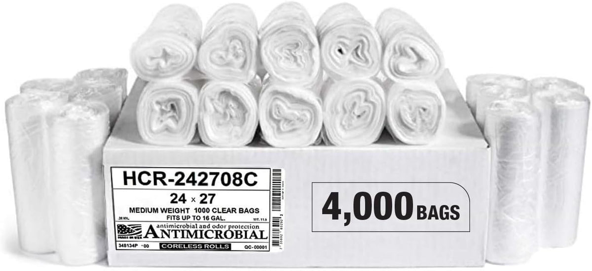 Aluf Plastics High Density Trash Bags, 12 Gallon, 4000 Count, 8 Micron (eq), 24" x 27", Clear, for
