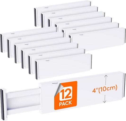 Lifewit 12 Pack Drawer Dividers Plastic 4" High, 13.5-22" Adjustable Drawer Organizers for Clothes