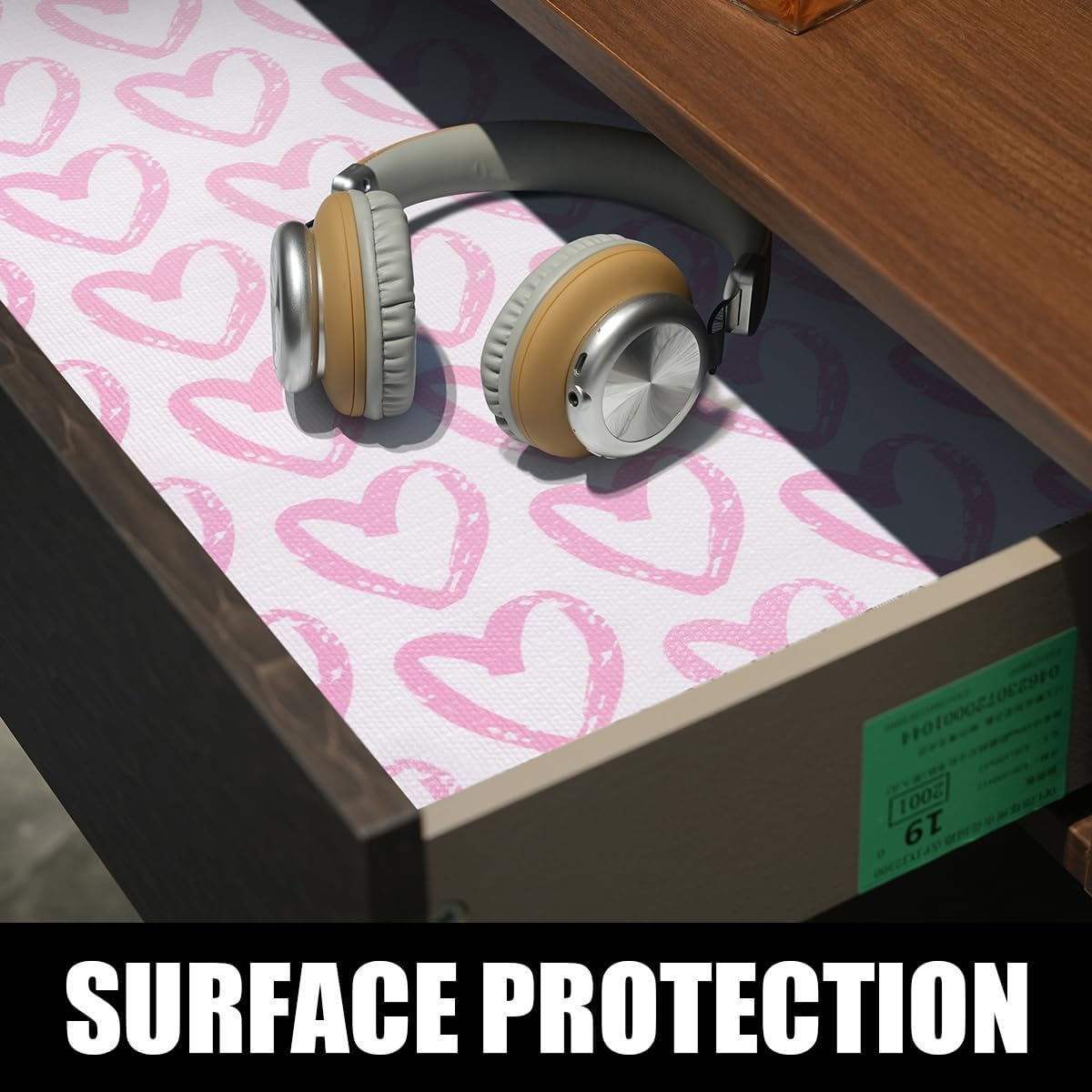 Pink Heart Drawer Liner for Cabinets, Shelf Liner Non-Adhesive and Strong Non-Slip Cabinet Drawer