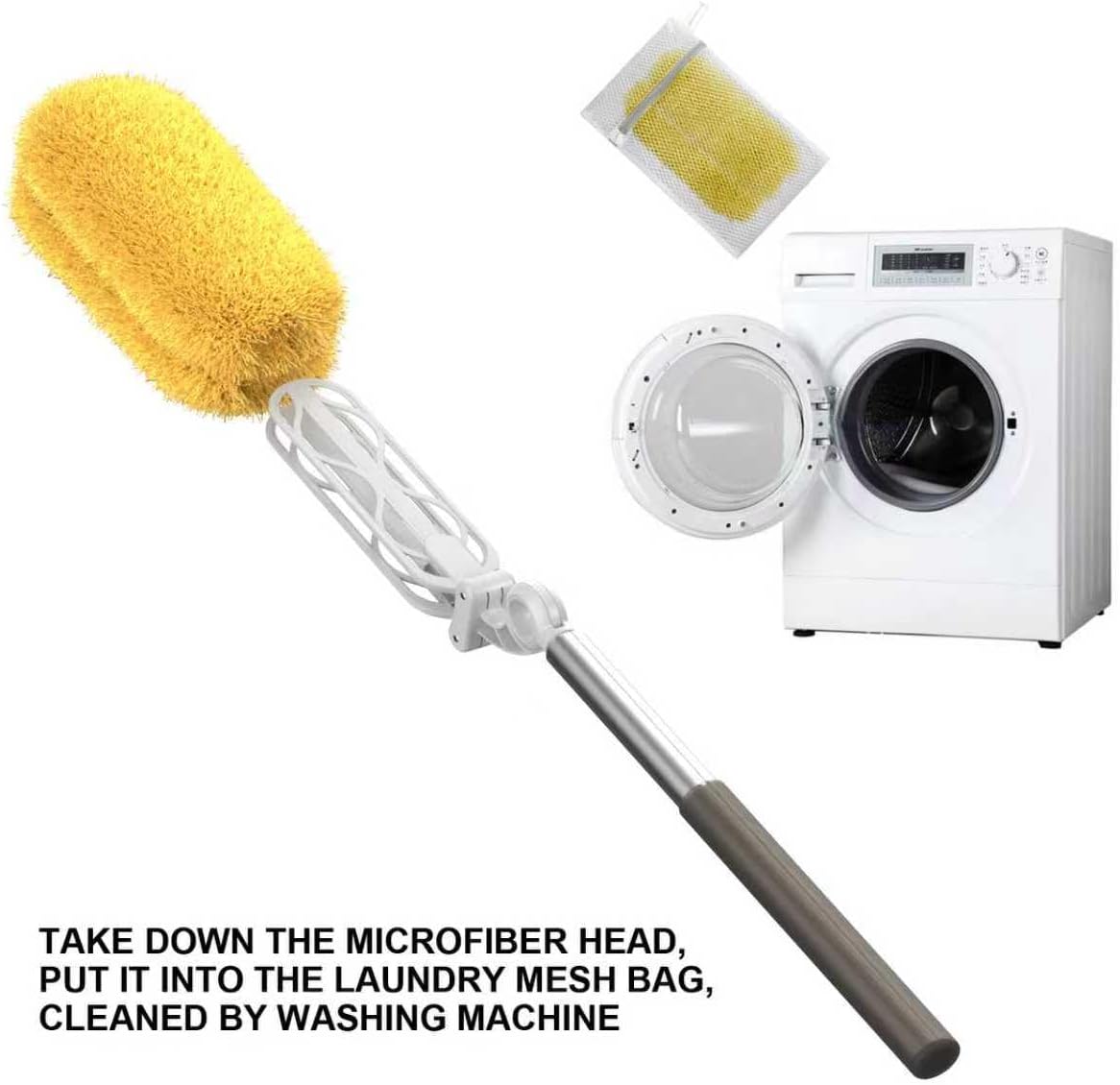 Long Handle Duster with 2 Replacement Heads, Washable Cleaning Duster Kit with Laundry Mesh Bag
