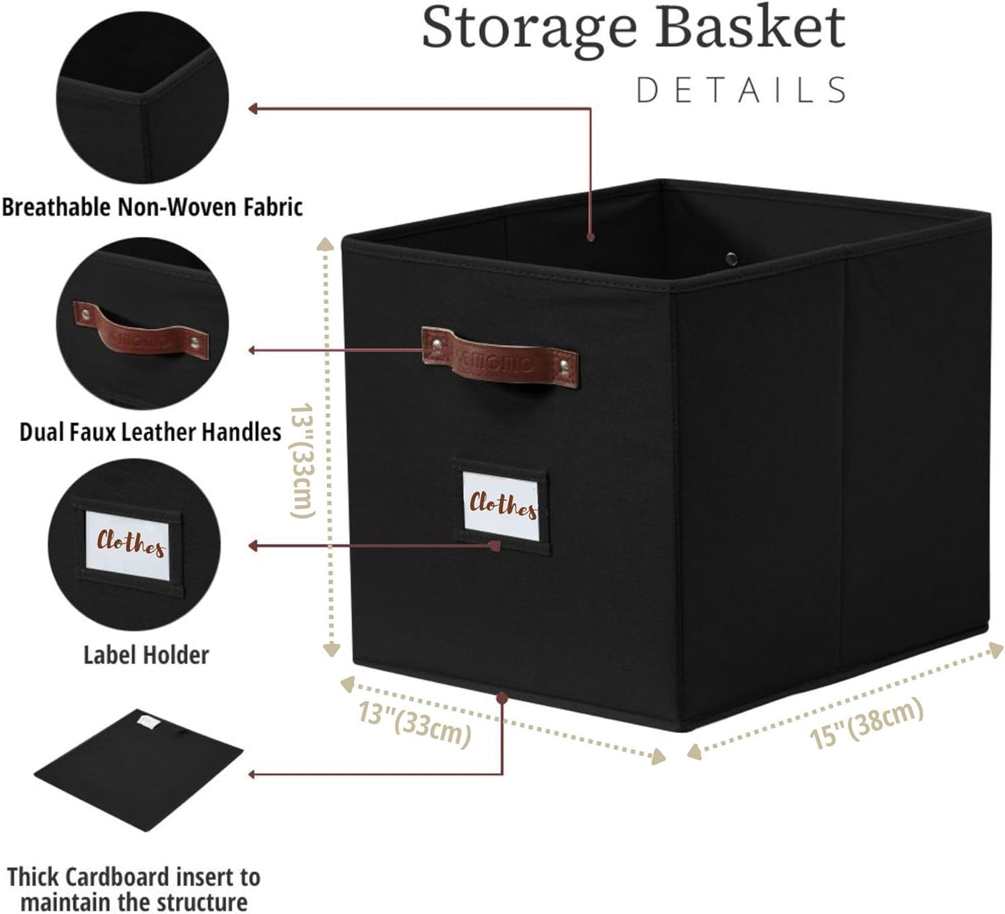 DECOMOMO Storage Baskets, 13x15x13 Storage Cube Bins with Labels for Organizing Shelves Kallax