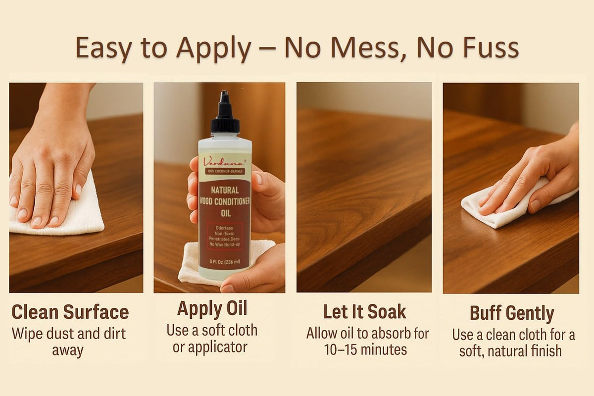 Verdana Natural Wood Conditioner Oil – 8 fl oz – Odorless, Non-Toxic Coconut Oil Polish for
