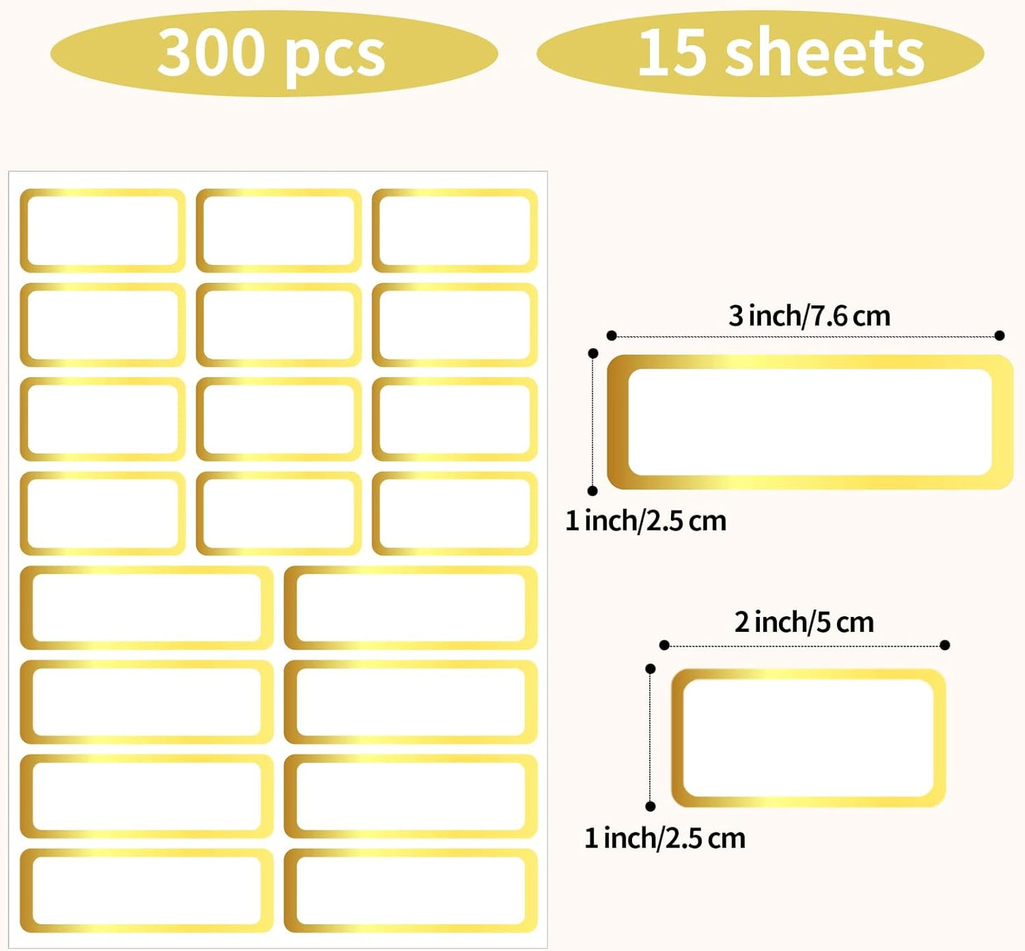 Gold Labels Stickers, Removable Blank Labels Gold Border, Self-Adhesive Rectangular Stickers