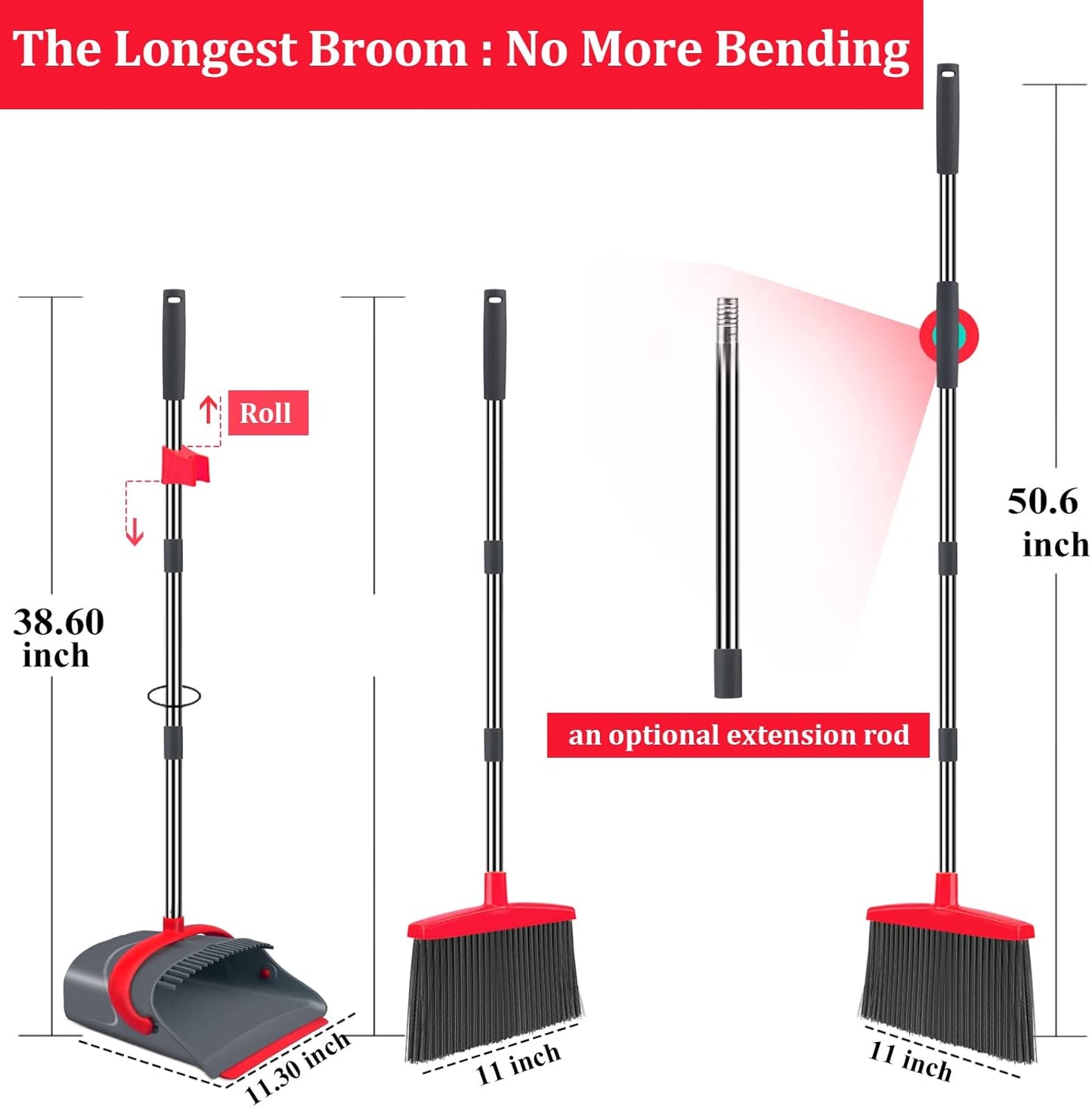 Broom and Dustpan Set,Broom with Dustpan Combo Set Dust pan with Long Handle, for Home Kitchen Room