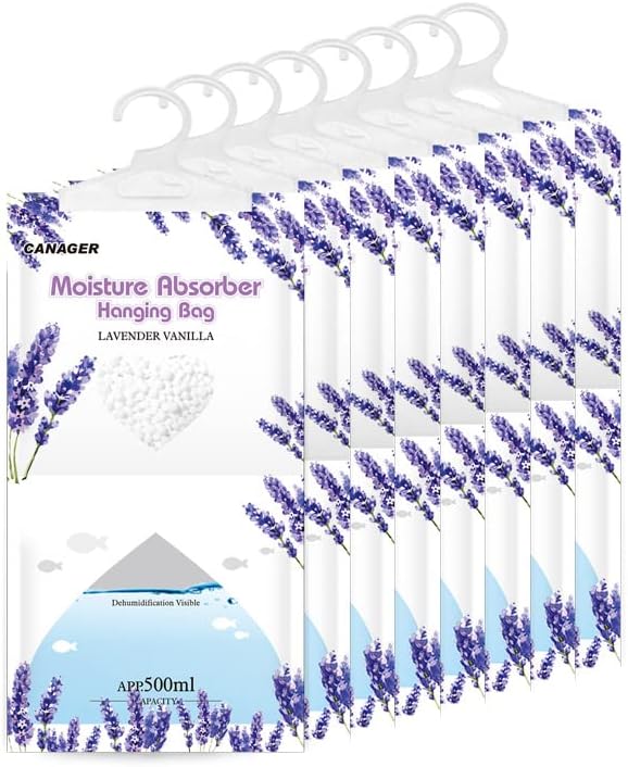 CANAGER Hanging Moisture Absorber, Lavender Vanilla Moistureproof Hanging Bag，Dehumidifier Bag (8