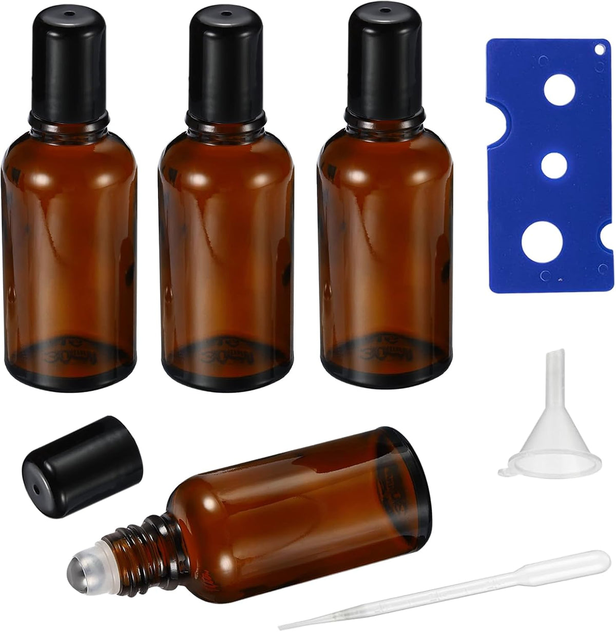 30ML Roller Bottles for Essential Oil, 4 Pack Empty Amber Glass Roller Bottle for Perfume Oil, Roll