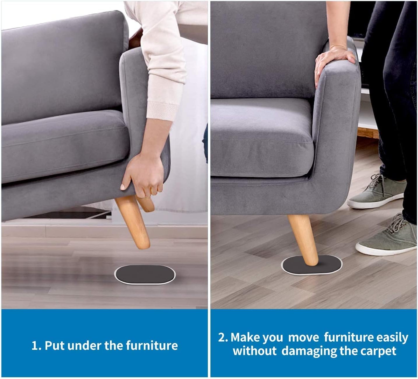 Ezprotekt 8 Pack Large Furniture Movers Sliders for Carpet, 9 1/2" x 5 3/4" Reusable Oval Furniture