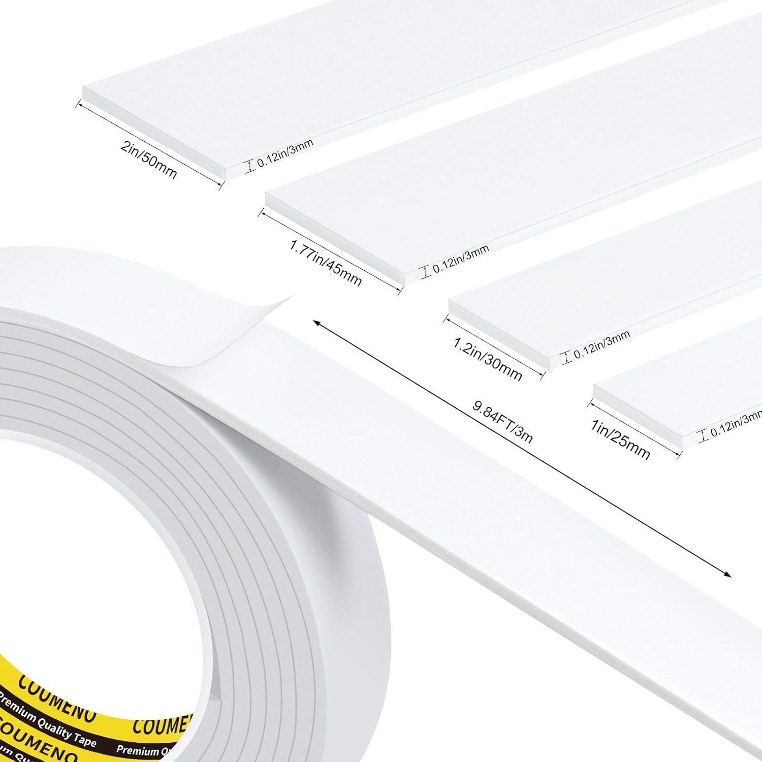Single-Sided Adhesive White Foam Tape (EVA Material), 1inX9.84FT Single-Sided Sealing Foam pad