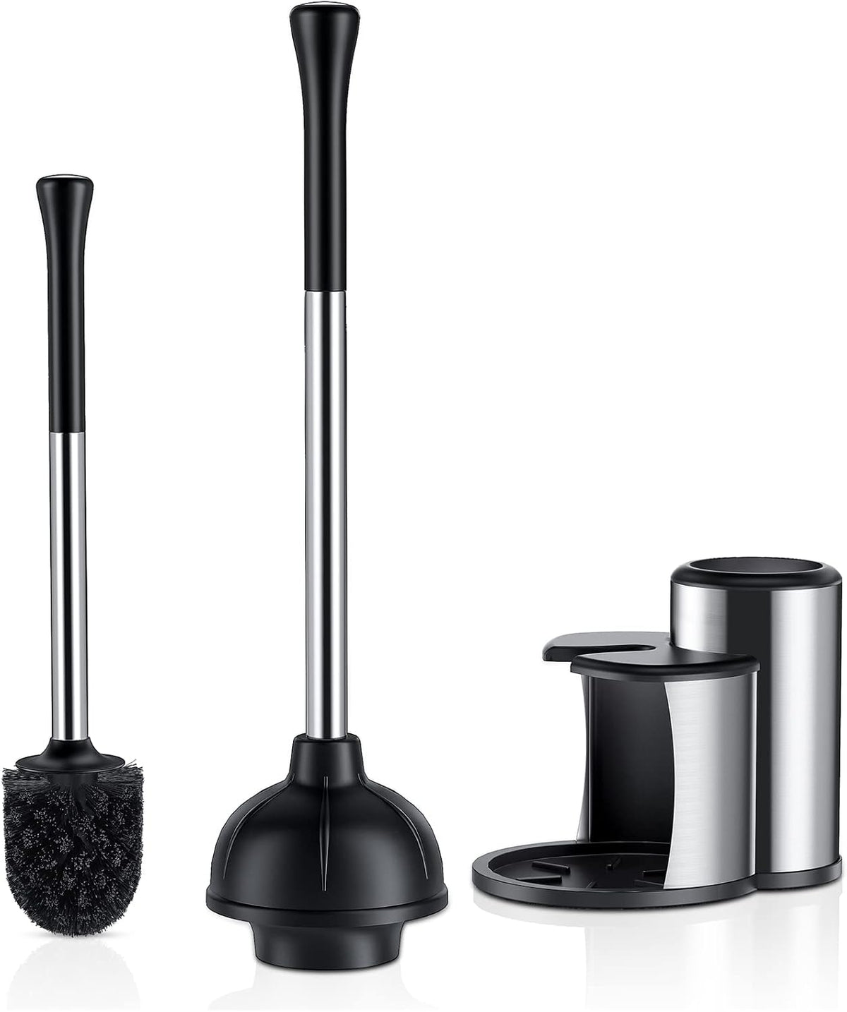 HAMITOR Toilet Plunger and Bowl Brush Set: 2 in 1 Stainless Steel Heavy Duty Toilet Cleaner Plunger