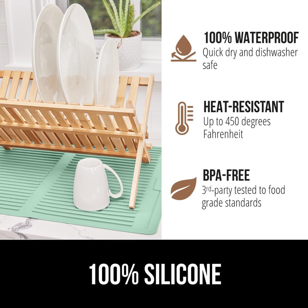 GORILLA GRIP 100% BPA-Free Patented Silicone Dish Drying Mat for Kitchen Counter, 18x24 Inch, Water