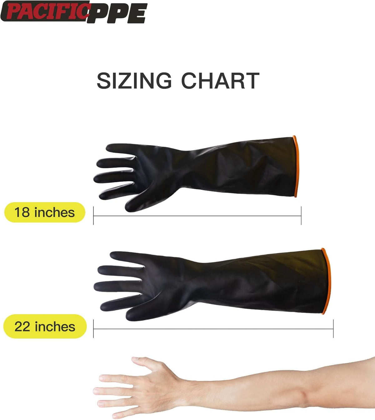 PACIFIC PPE Heavy Duty Latex Chemical Gloves, Strong Acid Resistance Rubber Gloves, Against Alkali