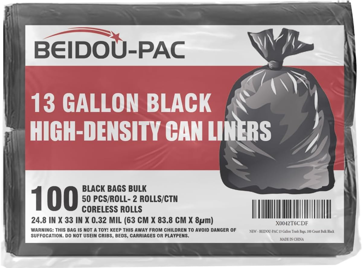 13 Gallon Trash Bags, 100 Count Black Tall Kitchen Garbage bags, Multi-purpose Trash Can Bin Liners