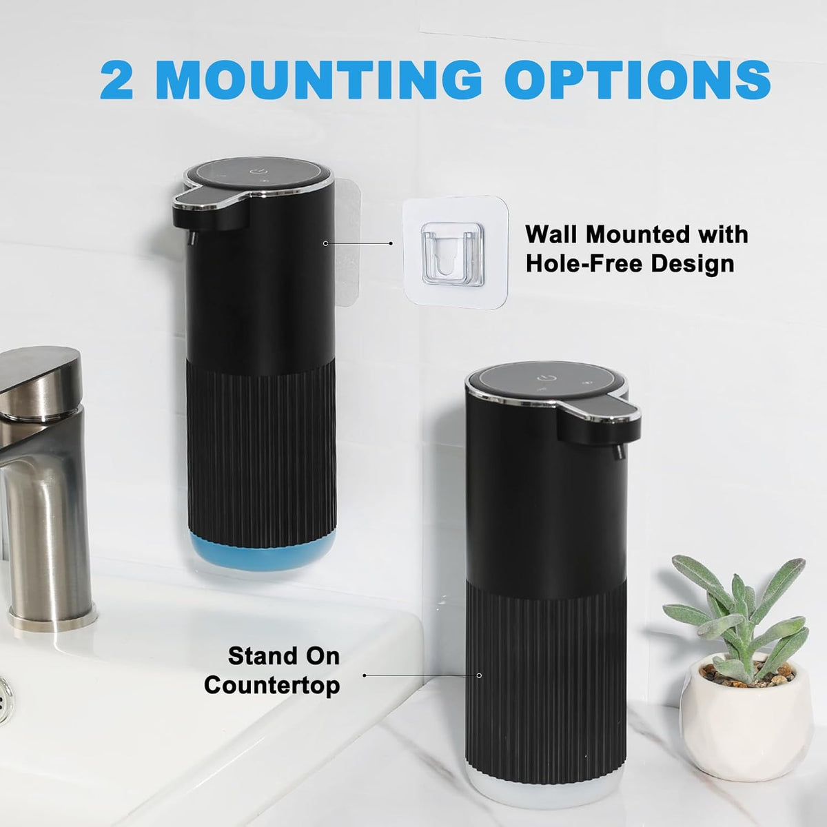 Automatic Soap Dispenser, 2 Pack Black Touchless Liquid Soap Dispenser for Bathroom, 13.5 Fl Oz