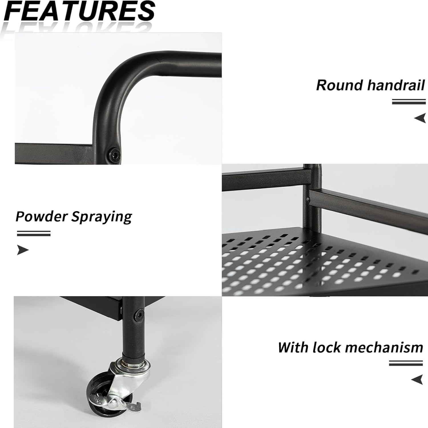 HDANI 3 Tier Metal Rolling Heavy Cart Supports 40 Lbs Per Tier,Rolling Cart with 2 Lockable Wheels