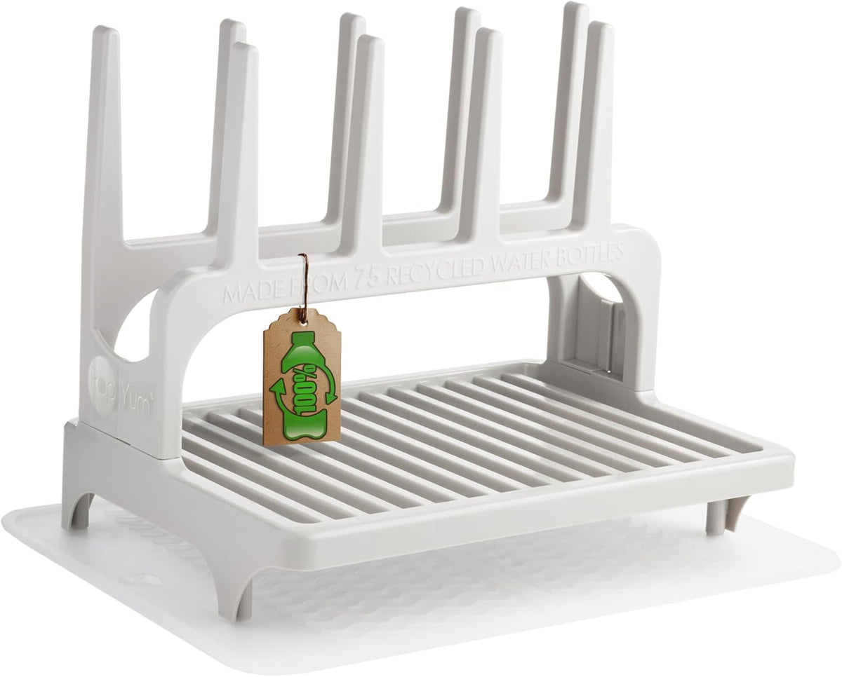 PopYum Seattle Gray Space Saving Drying Rack from 100% Recycled Bottles with Clear Frosted Silicone