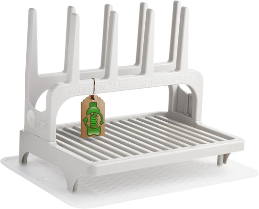 PopYum Seattle Gray Space Saving Drying Rack from 100% Recycled Bottles with Clear Frosted Silicone