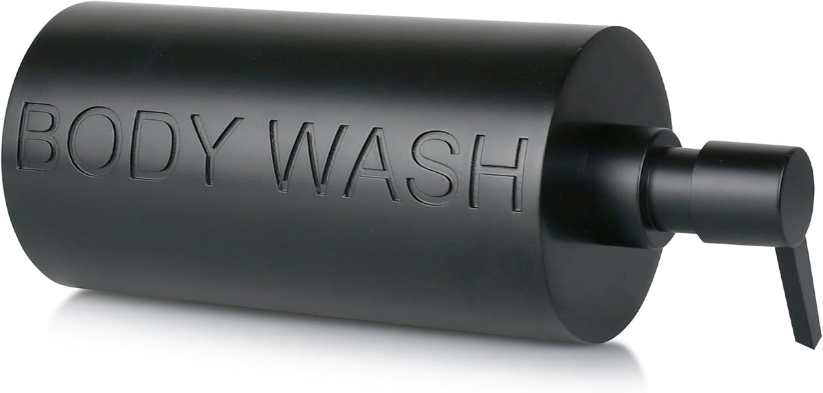 Matte Black Body Wash Dispenser Luxurious Refillable Pump Bottle with Embossed Text, Durable