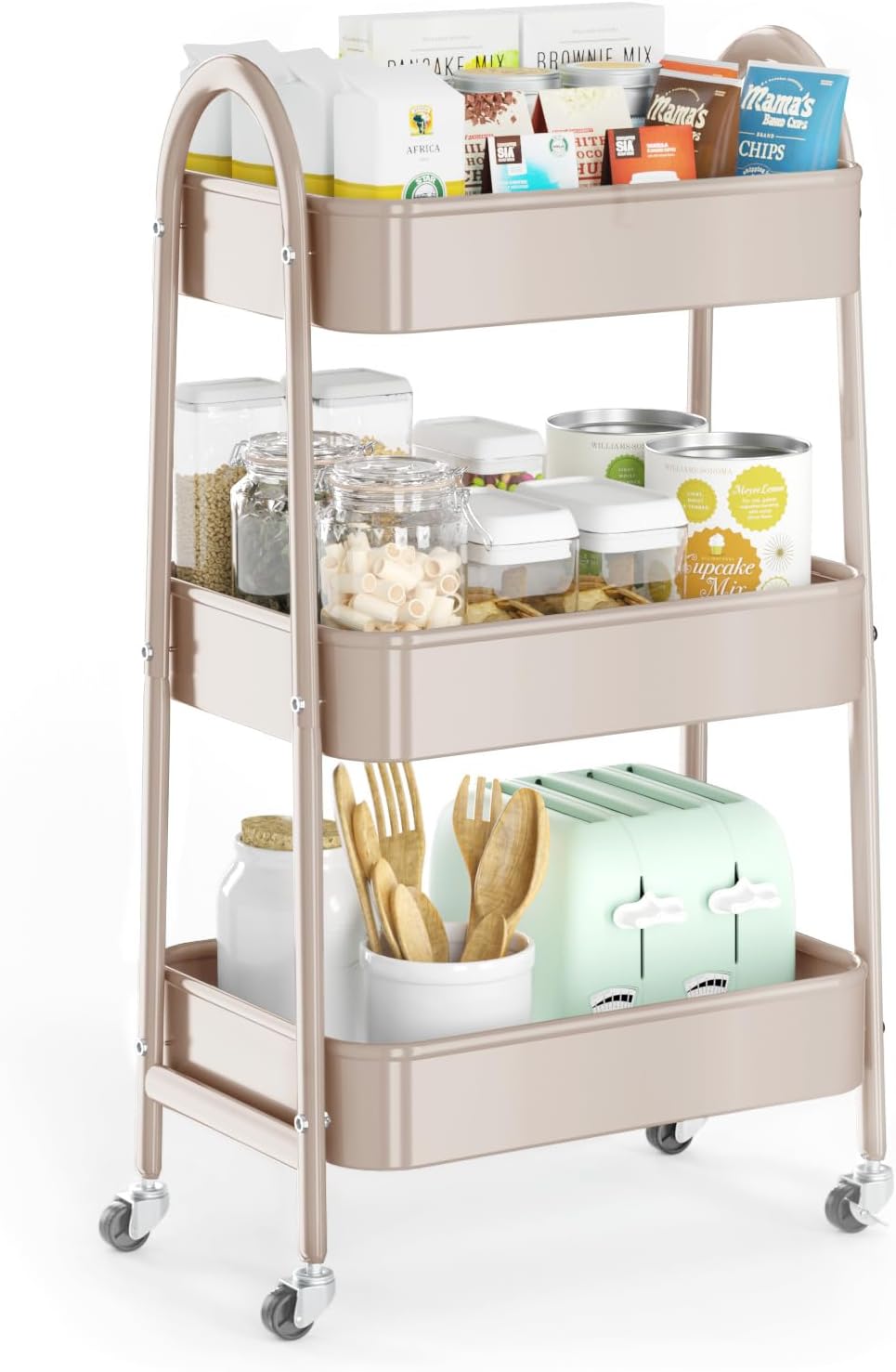 EAGMAK 3 Tier Utility Rolling Cart, Metal Storage Cart with Handle and Lockable Wheels