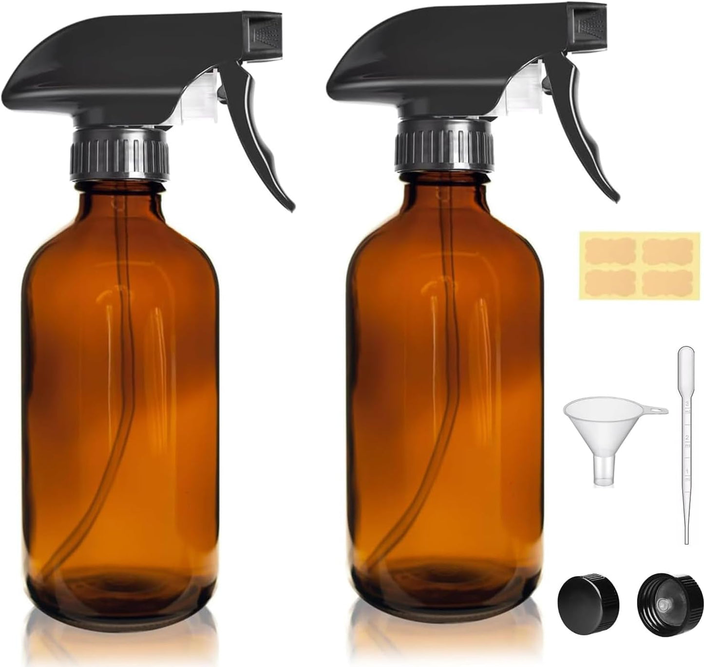 8oz Amber Glass Spray Bottles - 2 Pack Empty Refillable Bottles for Cleaning, Hair Care, Essential