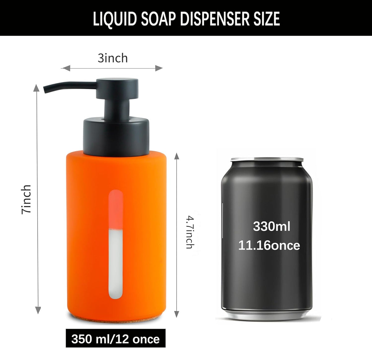 Enra Fall Glass Soap Dispenser with Window,12oz Orange Bathroom Soap Dispenser with Stainless Steel
