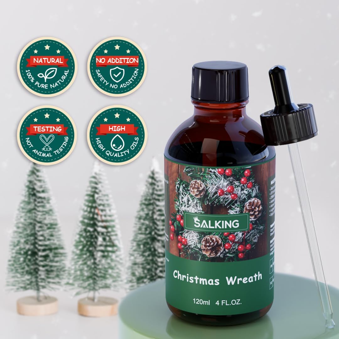 SALKING Christmas Wreath Fragrance Oil, 120ml (4 Fl Oz) Premium Essential Oils for Diffuser, Candle