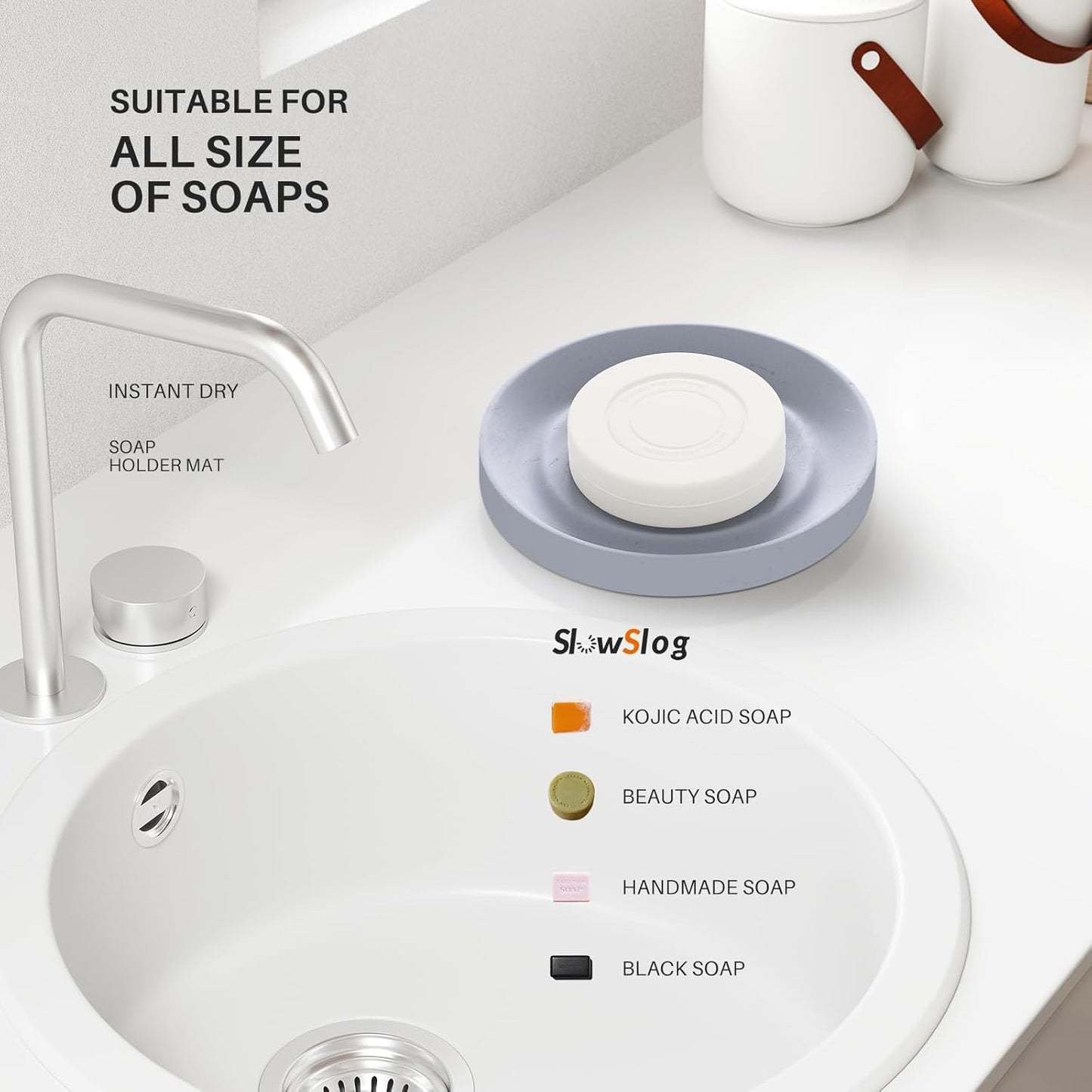 Diatomite Soap Dish, 2 Pack Water Absorbent Stone Soap Dish Holder, Quick Dry Diatomaceous Earth