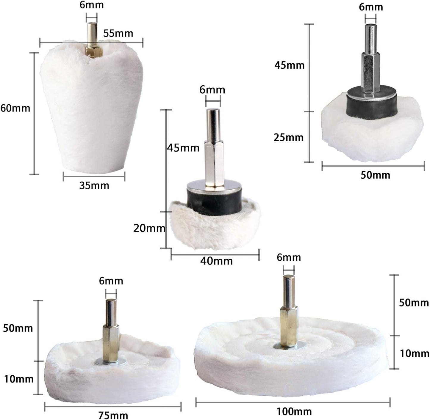 Polishing Pad Buffing Wheel Kit White Flannelette 12 Pack, for Drill for Metal Aluminum Stainless