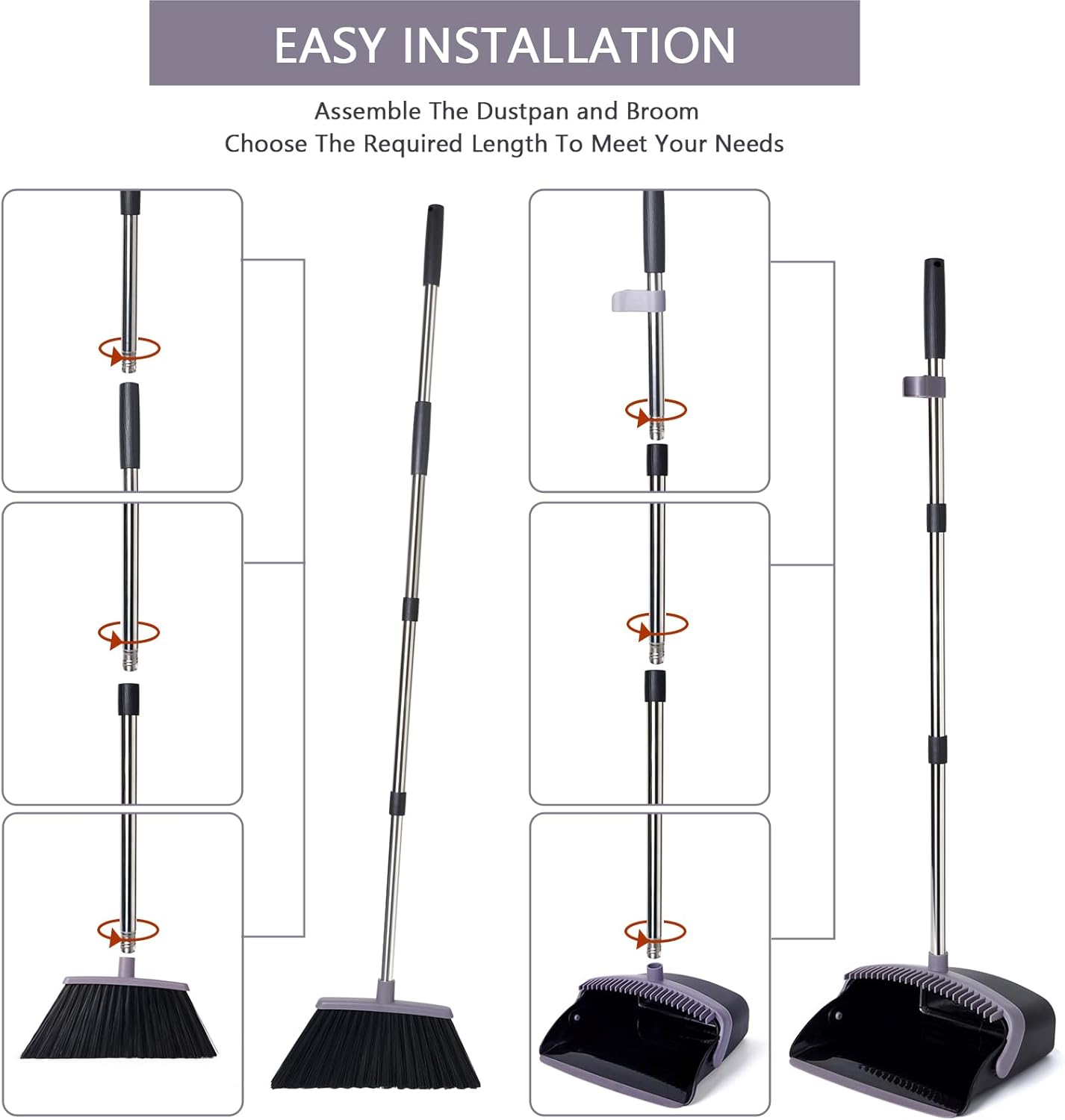 Broom and Dustpan Set, Dustpans with Broom Combo for Home, Heavy Dust Broom and Dustpan Combo, Long
