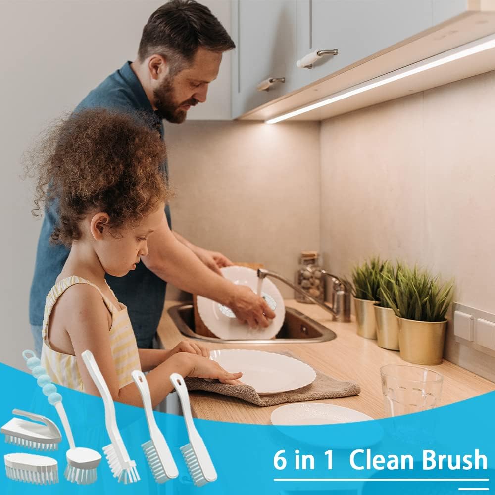 6 PCS Cleaning Brush, Scrub Brush Set for Kitchen and Bathroom Household Use with Various Brushes