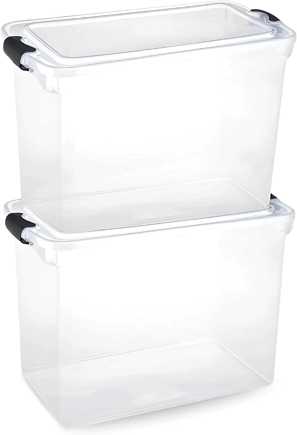 HOMZ 2-Pack Latching Lid, Large Clear Plastic Storage Bins w/Lids, 112 Quart, Gray Latch