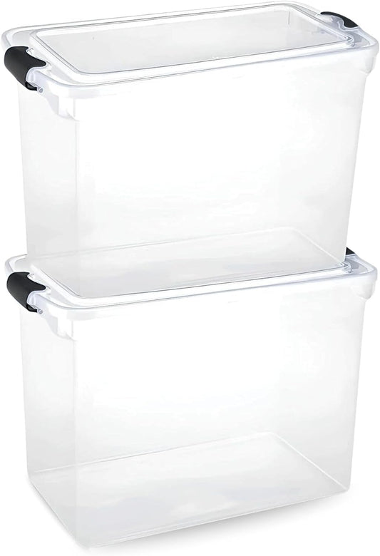 HOMZ 2-Pack Latching Lid, Large Clear Plastic Storage Bins w/Lids, 112 Quart, Gray Latch