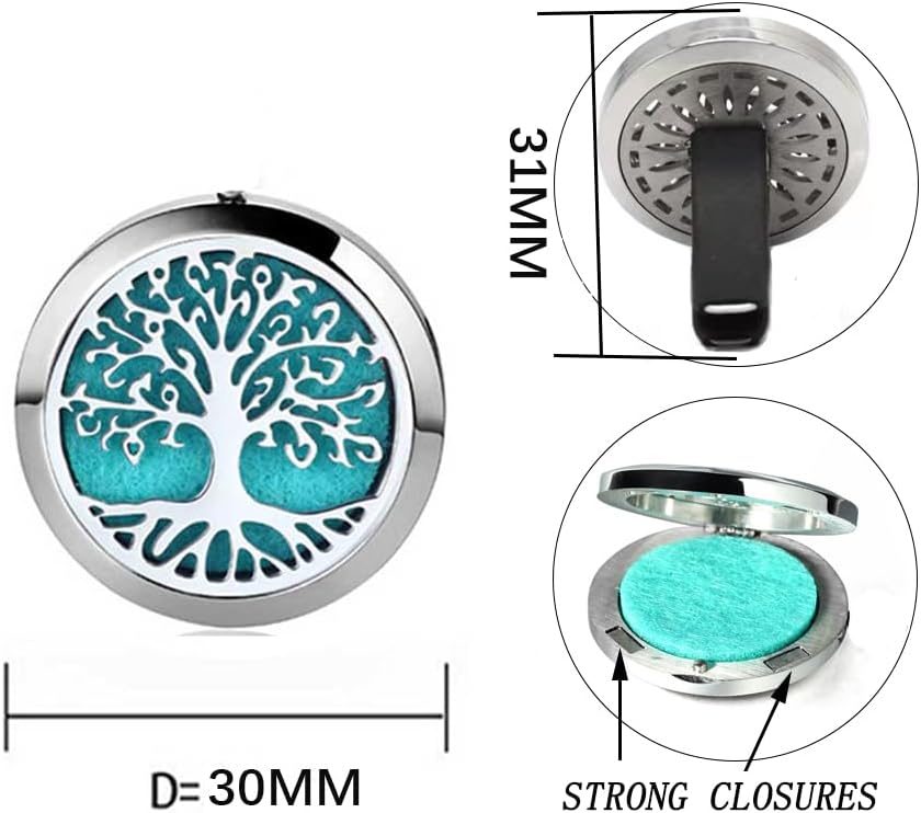 2Psc Black Car Aromatherapy Essential Oil Diffuser Locket Tree of Life Pattern Stainless Steel Car
